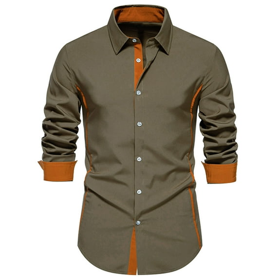 Admvng Compression Shirt Men Casual Patchwork Button Long Sleeve Turndown Collar Blouse Shirt,Sizes S-2XL