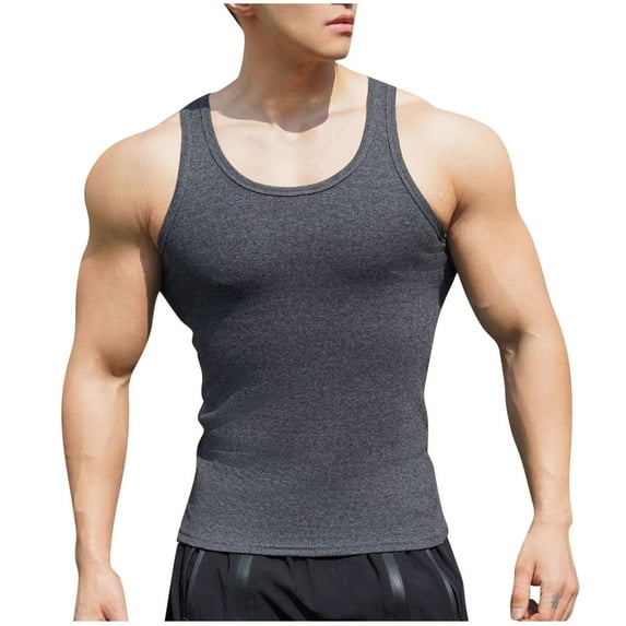Admvng Compression Tank Top Men Solid Color Outdoor Fitness Sports Fine Strip Breathable Tank M-3XL