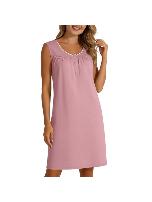 Crew Neck Sleeveless Nightgown for Women Solid Color Cami Casual Home Lounge Sleep Dress