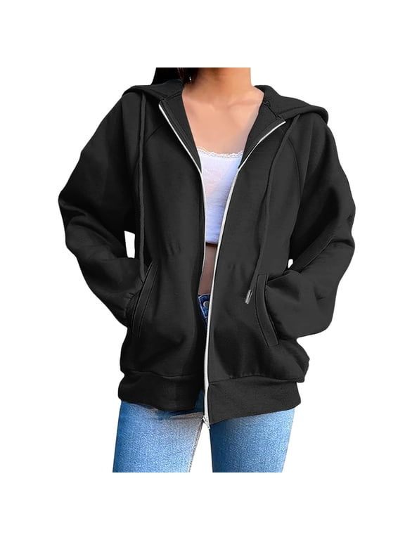 Sweatshirt for Women Zip up Hoodies Long Sleeve Fall Oversized Sweatshirts Fleece Jacket with Pockets,Sizes S-3XL