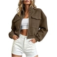 thumbnail image 1 of Admvng Cropped Jacket for Women Stand Collar Zip Up Cargo Pocket Comfy Bubble Long Sleeve Loose Casual Sweat Coat, 1 of 6
