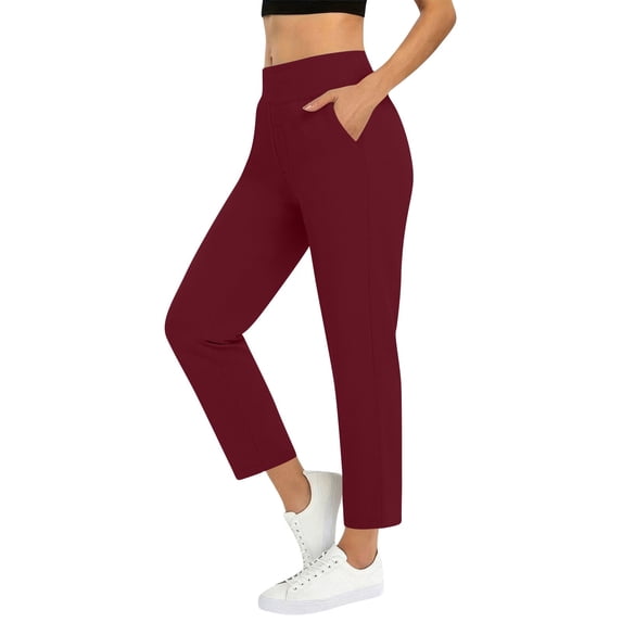 Admvng Cropped Pants for Women Straight Leg Solid Stretch Golf Trousers with Pockets
