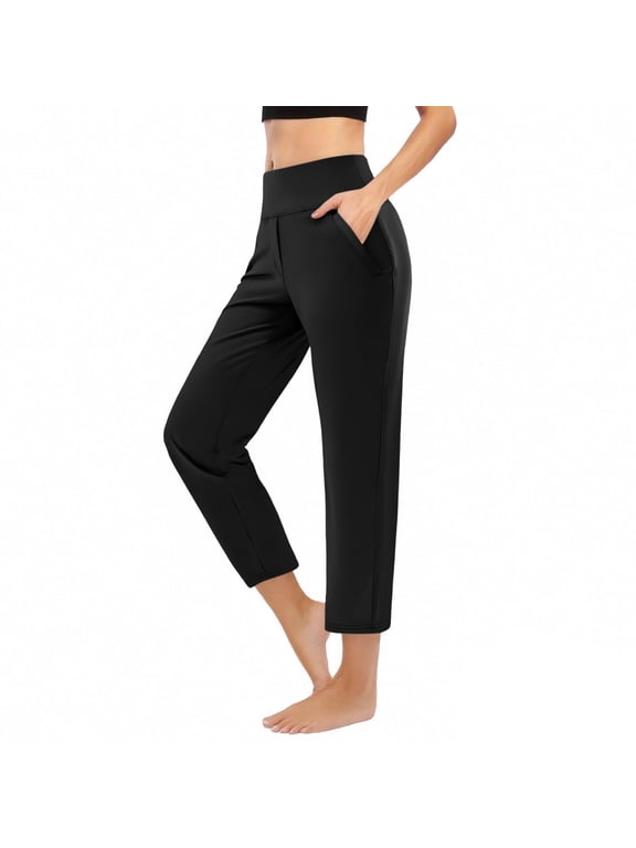 Cropped Pants for Women Straight Leg Stretch Golf Trousers with Pockets