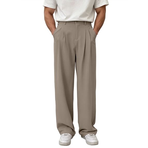 Admvng Dress Pants for Men Pleated Solid Color Business Trousers