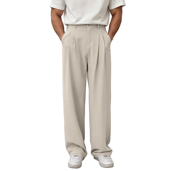 Admvng Dress Pants for Men Pleated Solid Color Business Trousers