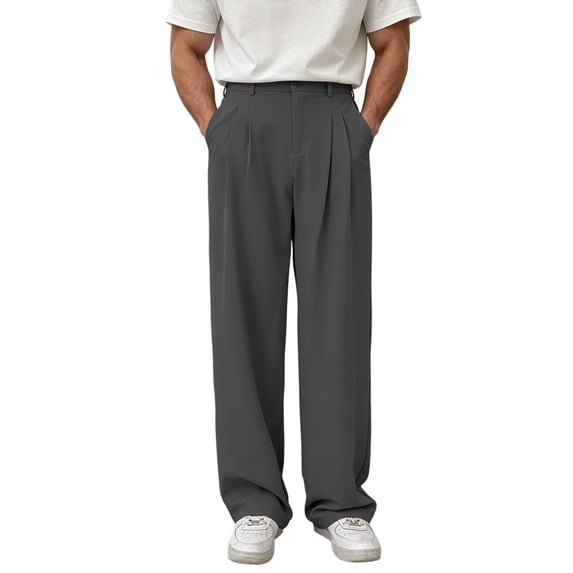 Admvng Dress Pants for Men Pleated Solid Color Business Trousers