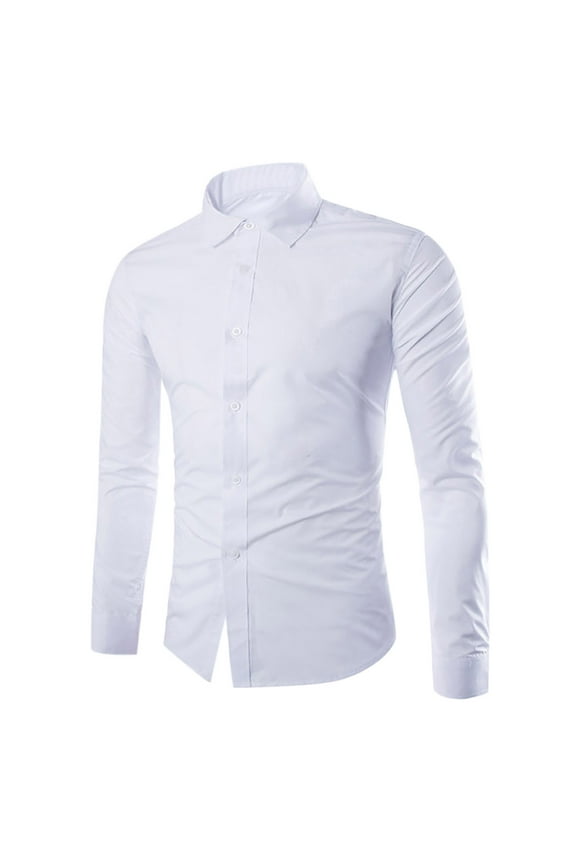 Admvng Dress Shirts for Men Long Sleeve Collared Button-up Regular Fit Solid Wrinkle-Free White Dresses Shirt Business Casual,Sizes M-3XL