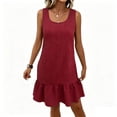 thumbnail image 1 of Admvng Dress for Women Ruffle Hem Sleeveless Round Neck Summer Vacation Sundress, 1 of 7