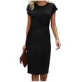 thumbnail image 1 of Admvng Dress for Women Sleeveless Round Neck Ruched Waist Bodycon Casual Office Sundress Dress, 1 of 2