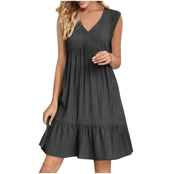 Admvng Dresses for Women 2025 Summer V-Neck Sleeveless Casual Midi Dresses Knee Length Loose Fit Sundress S-2XL