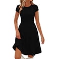 thumbnail image 1 of Admvng Women's Ribbed Knit Dress Round Neck Short Sleeve Casual Basic Dress, 1 of 9
