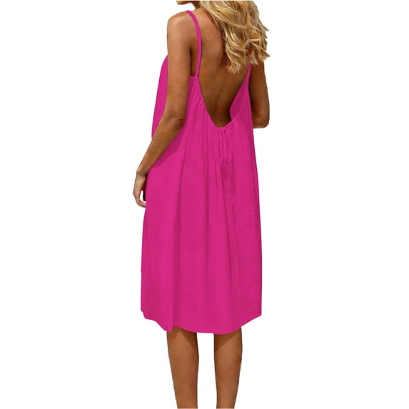 Admvng Dresses for Women Textured Spaghetti Strap Round Neck Casual Flowy Summer Pajama
