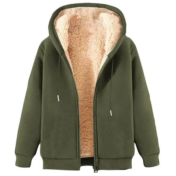 Admvng Fall Coats for Women Solid Color Zipper Long Sleeve Casual Fleece Hooded Pocket Fall Coats for Women S-2XL