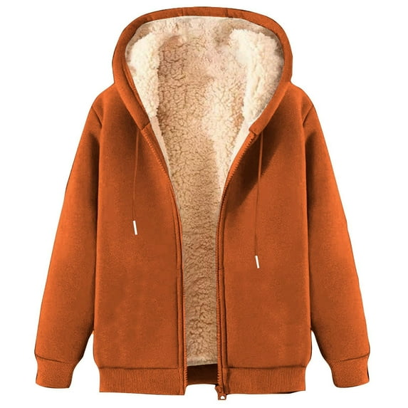 Admvng Fall Coats for Women Solid Color Zipper Long Sleeve Casual Fleece Hooded Pocket Fall Coats for Women S-2XL