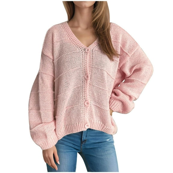 Admvng Fashion Cardigan for Women Long Sleeve Solid Chunky Cable Knit Loose Cardigan Casual Coat Blouse Top S-L