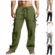 Admvng Fashion Cargo Pants for Men Cotton And Linen Drawstring Elastic Waist Multi-Pocket Casual Crgo Pants S-3XL
