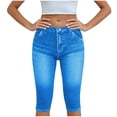 thumbnail image 1 of Admvng Faux Denim Capris for Women High Waist Stretchy Cropped Workout Pants, 1 of 5
