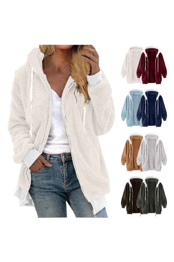 Fleece Jacket Women Soft Fleece Jacket Full Zip Long Sleeve Casual Outerwear S-5XL