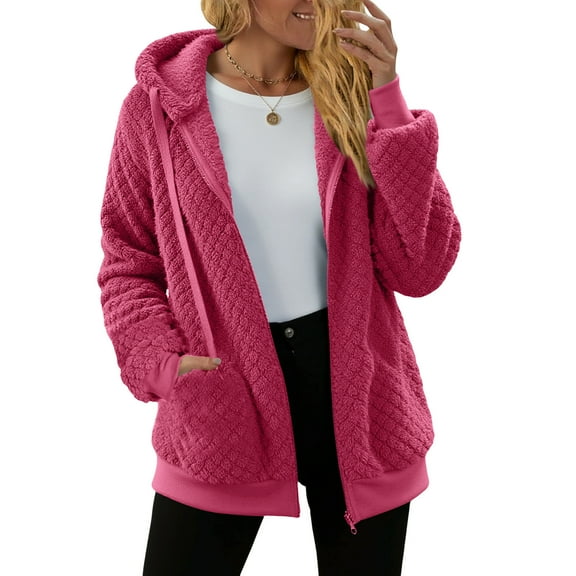 Admvng Fleece Jacket Women Zipper Hooded Cardigan Coats Long Sleeve Winter Jackets for Women S-2XL