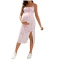thumbnail image 1 of Admvng Floral Spaghetti Strap Maternity Midi Dress Side Slit Bodycon Pregnancy Dress, 1 of 7