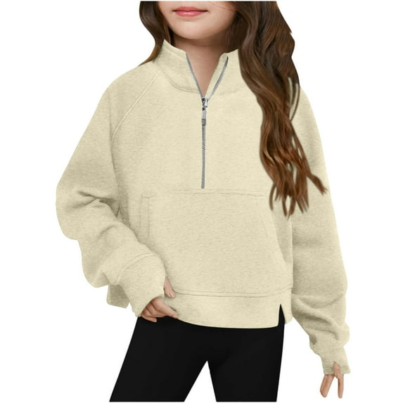 Admvng Girls Sweatshirt Half Zip Crewneck Sweatshirt Long Sleeve Pullover Crop Kids Fleece Sweatshirts, Size 120-160