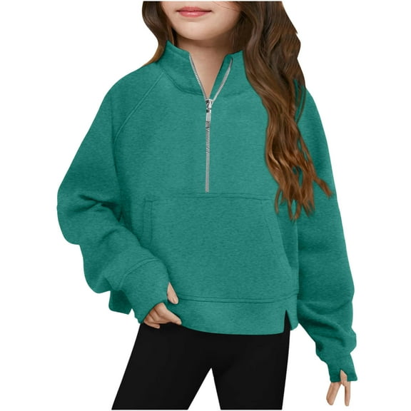 Admvng Girls Sweatshirt Half Zip Crewneck Sweatshirt Long Sleeve Pullover Crop Kids Fleece Sweatshirts, Size 120-160