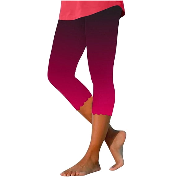 Admvng Gradient Capri Leggings for Women High Waist Scalloped Hem Loungewear Cropped Pants