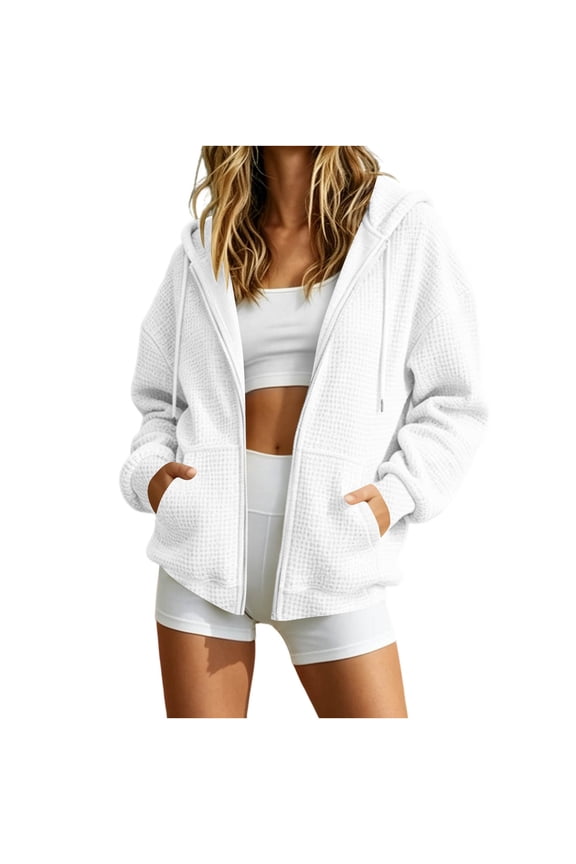 Hoodie Jacket for Women Drawstring Hood Kangaroo Pocket Casual Long Sleeve Leisure Outerwear