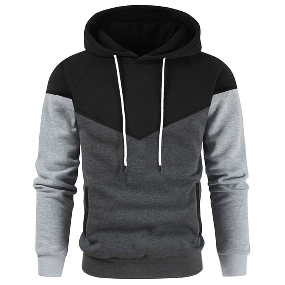 Admvng Hoodie Sweatshirt for Men Patchwork Drawstring Hood Side Pocket Soft Pullover Hooded Top