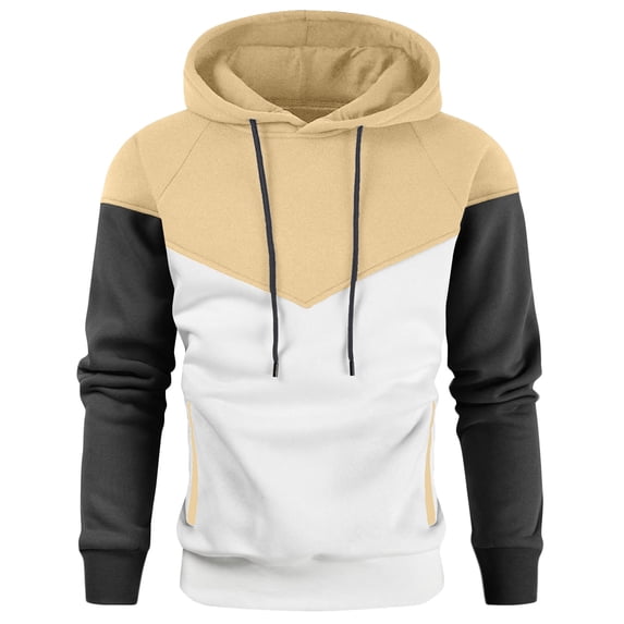 Admvng Hoodie Sweatshirt for Men Patchwork Drawstring Hood Side Pocket Soft Pullover Hooded Top