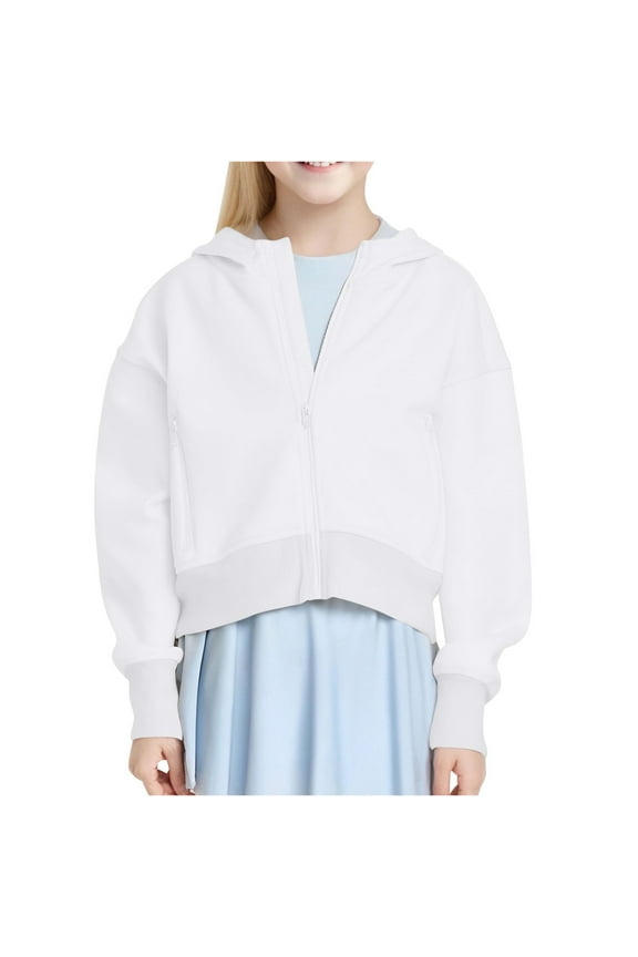 Hoodies for Girls Casual Solid Fleece Full Zip-Front Performance Hoodie Sports Long Sleeve Pullover Crop, Size 120-160