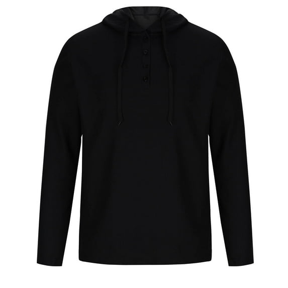 Admvng Hoodies for Men Casual Solid Button Drawstring Long Sleeve Ventilate Hooded Blouse, Size S-3XL