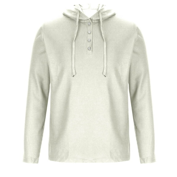 Admvng Hoodies for Men Casual Solid Button Drawstring Long Sleeve Ventilate Hooded Blouse, Size S-3XL