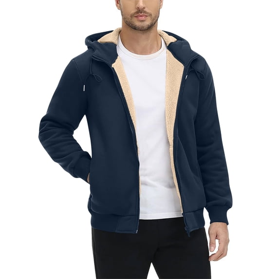 Admvng Hoodies for Men Casual Solid Long Sleeved Fleece-Lined Zip Up Hoodie Winter Warm Athletic Sweatshirt, Size S-3XL