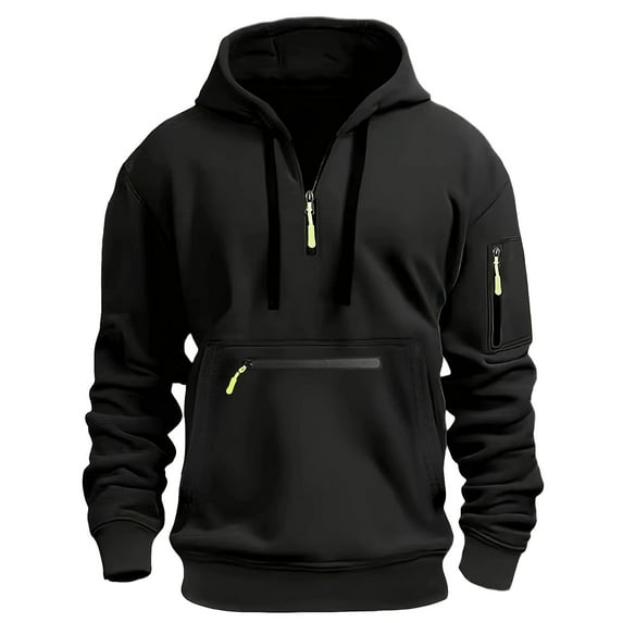 Admvng Hoodies for Men Casual Sports Pullover Solid Color Zipper Pocket Long Sleeve Hooded Sweatshirts Top, Size M-3XL