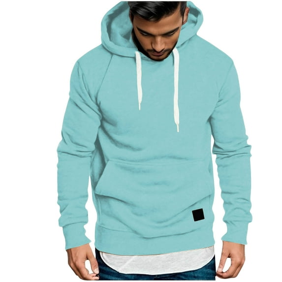 Admvng Hoodies for Men Hoodie Solid Color Pullover Long-sleeved Top Hooded Sweatshirt, Size S-3XL