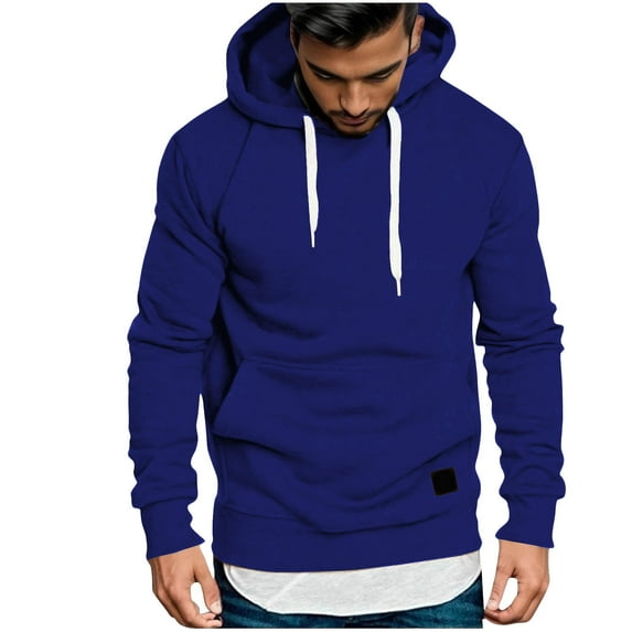 Admvng Hoodies for Men Hoodie Solid Color Pullover Long-sleeved Top Hooded Sweatshirt, Size S-3XL