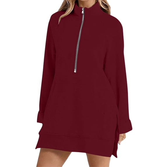 Admvng Hoodies for Women Long Sleeved Oversized Solid Color Raglan Half Zip Mid Length Sweatshirt, Size S-2XL