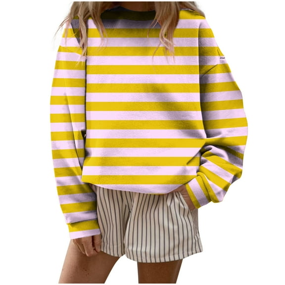 Admvng Hoodies for Women Stripe Printed Casual Long Sleeve Ladies Loose Hoodless Sweatshirts Blouse, Size S-2XL