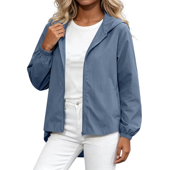 Admvng Jacket for Women Hooded Zip Up Windbreaker Lightweight Casual Outdoor Coat