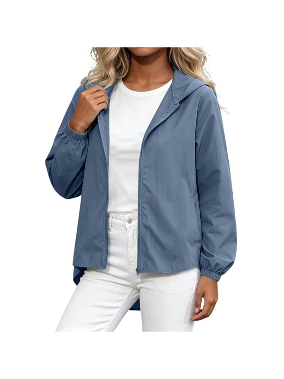Jacket for Women Hooded Zip Up Windbreaker Lightweight Casual Outdoor Coat
