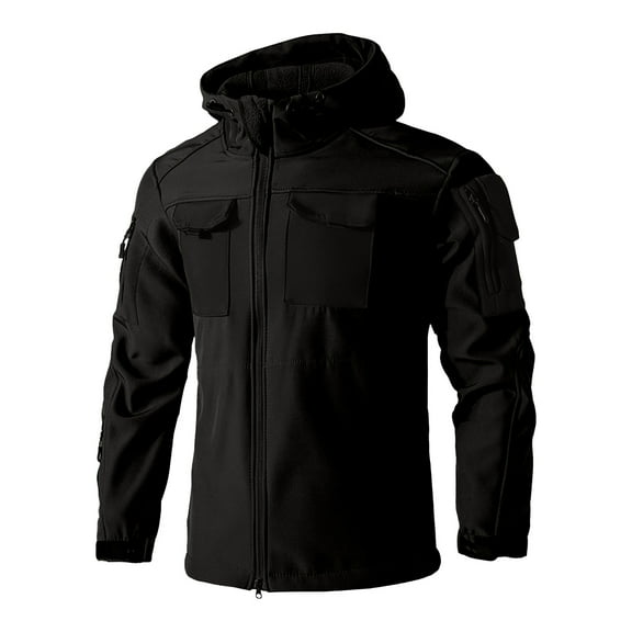 Admvng Jackets For Men Plu Size Outdoor Tactical Mountaineering Warm And Velvet Jacket Long Sleeve Hoodie Men's Waterproof Jacket Rain Coat S-4XL