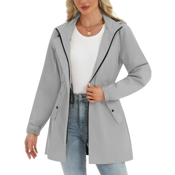 Admvng Jackets for Women Outdoor Sports Waterproof Drawstring Packable Zipper Pockets Windbreakers Raincoats S-2XL