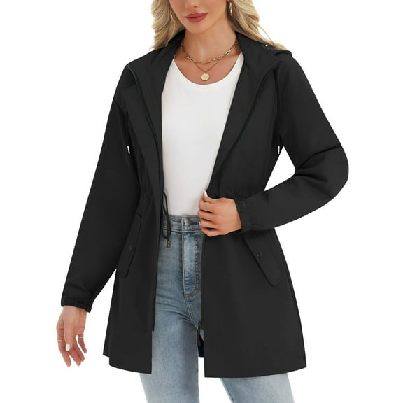 Admvng Jackets for Women Outdoor Sports Waterproof Drawstring Packable Zipper Pockets Windbreakers Raincoats S-2XL