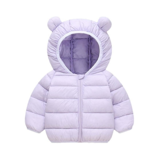Admvng Jackets for Girls Winter Solid Color Padded Warm Hooded Zipper Jacket for Boys and Girls, Size 90-130