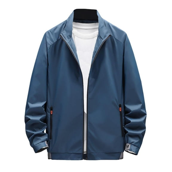 Admvng Jackets for Men Solid Color Outdoor Zipper Sunscreen Climb Sport Run Long Sleeved Relaxed Fit Outwear with Pocket M-4XL