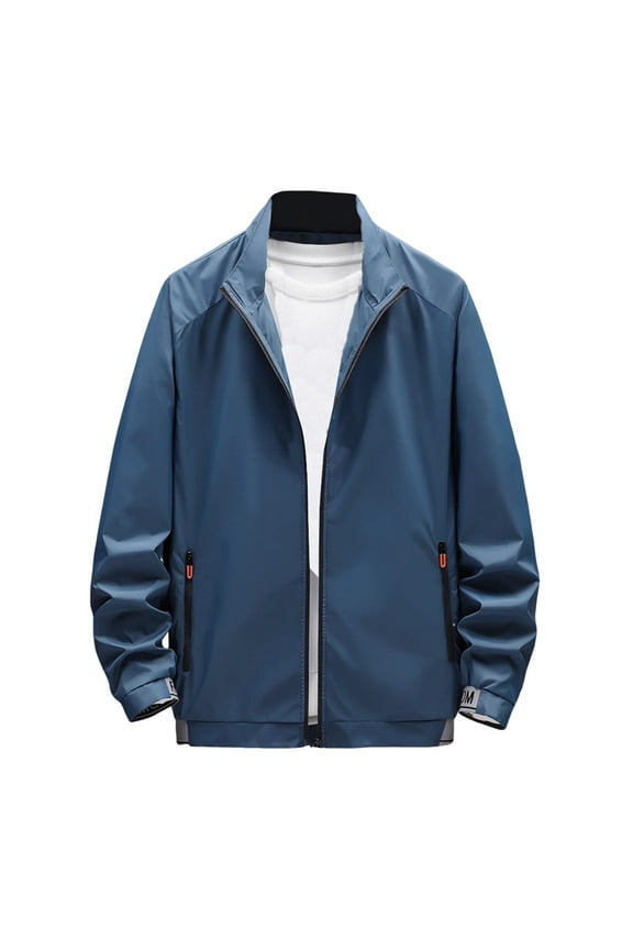 Jackets for Men Solid Color Outdoor Zipper Sunscreen Climb Sport Run Long Sleeved Relaxed Fit Outwear with Pocket M-4XL