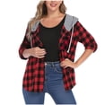 thumbnail image 1 of Admvng Jackets for Women Fall Classic Checkered Coat Button Hooded Tops, Size S-2XL, 1 of 4