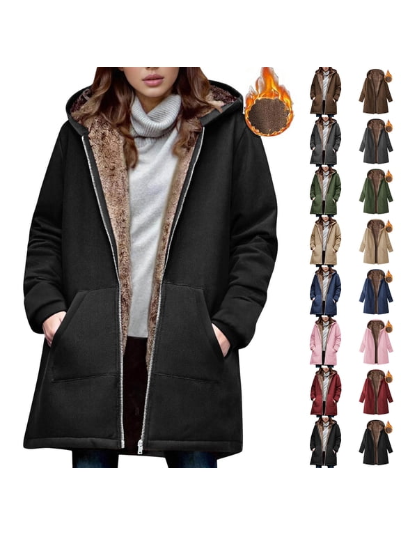 Jackets for Women Fashion Warm Fleece Jacket Snap Button Closure Solid Thermal Lined, Size S-2XL