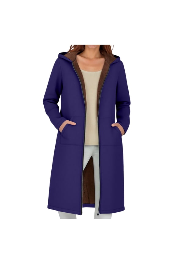 Admvng Jackets for Women Long Sleeved Composite Velvet Hooded Casual Long Coat Long Windproof Jacket, Size S-2XL